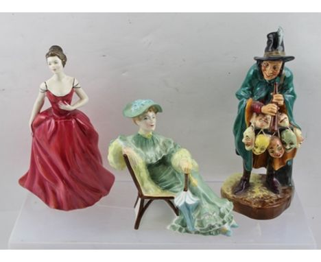 THREE ROYAL DOULTON CERAMIC FIGURINES, 'Ascot', HN2356, 'Innocence', HN2842 and 'The Mask Seller', HN2103, 22.5cm high 