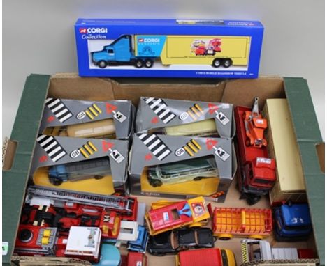 FOUR CORGI DIE-CAST BOXED VEHICLES including, three coaches and a pantechnicon, Corgi Collection Mobile Roadshow vehicle in o