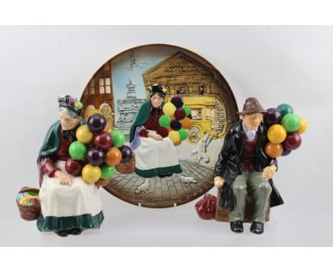 TWO ROYAL DOULTON CERAMIC FIGURES 'The Balloon Man', HN1954, and 'The Old Balloon Seller', HN1315, together with a Royal Doul