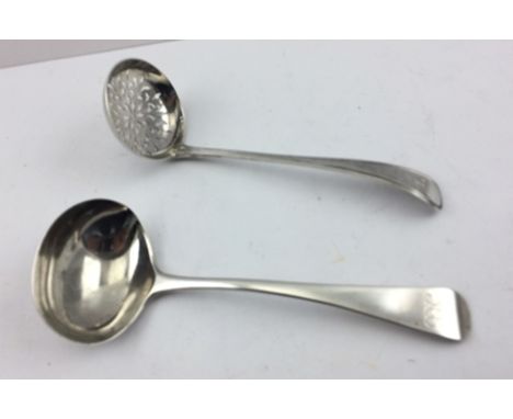 THOMAS & GEORGE HAYTER A GEORGE IV SILVER SAUCE LADLE, with Hanoverian handle, monogrammed, London 1823, together with a HENR