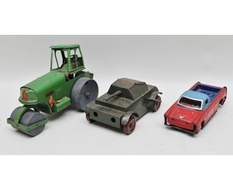 TRIANG MINIC TIN-PLATE CLOCKWORK AVELING BARFORD ROAD ROLLER, together with a tin-plate pick-up friction driven and a tin-pla