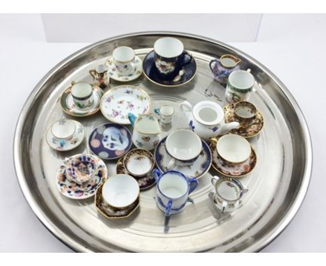 A COLLECTION OF PORCELAIN MINIATURES, CUPS, SAUCERS, TYGS etc., various factories to include Royal Doulton, Royal Crown Derby