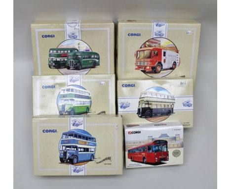 A COLLECTION OF CORGI DIE-CAST CLASSIC COMMERCIAL VEHICLES including; 97355 fire engine, 97199, 97198, 97201 and 97072, all d