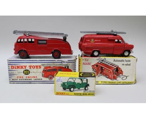 DINKY TOYS DIE-CAST FIRE ENGINE with extending ladder no.955 ovb together with Dinky Toys no.2864 transit fire appliance auto