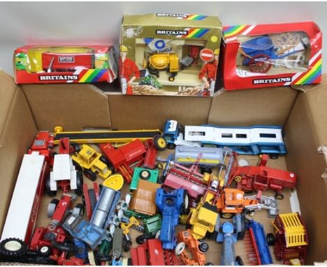 BRITAINS MF TRAILER no.9572, tumbrel cart 9499 and Winget cement mixer 9943, all ovb together with an unboxed selection of ma