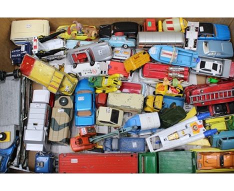 A BOX OF ASSORTED DIE-CAST COLLECTOR'S VEHICLES including Dinky Toys Ford D500 tipper truck, Dinky Toys Austin truck, Corgi T