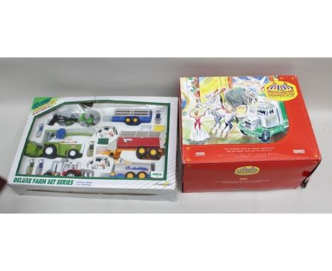 A GREENMONSTER DIE-CAST AND PLASTIC TOY DELUX FARMSET SERIES by Autocraft, containing tractor, combine harvester, two trailer