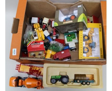 A JCB 435 PRECISION DIE-CAST BOXED MODEL LOADER and a collection of various Britains die-cast and plastic farm machinery incl