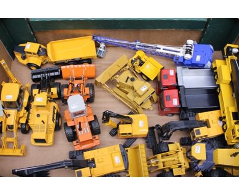A COLLECTION OF ERTL AND OTHER DIE-CAST PRECISION MODELS OF CONSTRUCTIONAL VEHICLES including, bulldozers, loaders, diggers, 