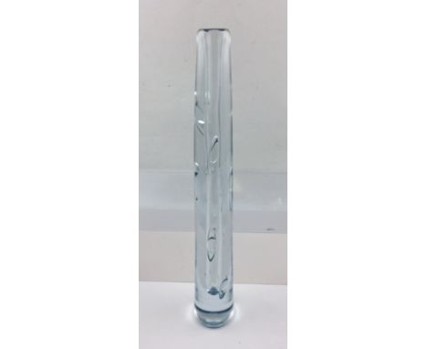 STROMBERGSHYTTAN A DESIGNER CLEAR GLASS BUD VASE, with bubble inclusion decoration, of tapering form, designed by Gunnar Nylu