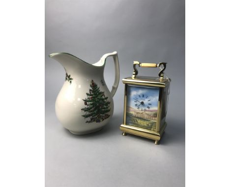 BRASS CARRIAGE CLOCK, along with a Spode Christmas jug