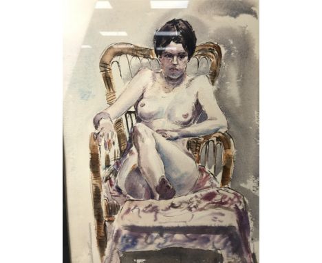 J.F. TURNBULL, PORTRAIT OF A SEATED NUDE, ink and watercolour, signed, mounted, framed and under glass; along with a John Fie