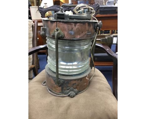 COPPER AND BRASS MASTHEAD LAMP, recovered from R.M.S Queen Elizabeth when it sank in Honh Kong Harbour