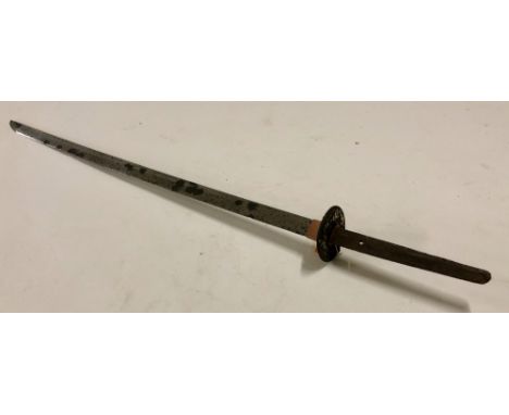 A large 19th Century Japanese Katana, with 28 3/4" blade, and attractive tsuba with heavy embossed gilt decoration, handle br