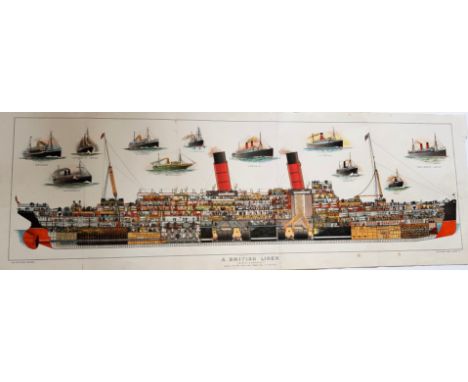 Maritime: "A British Liner (R.M.S. Caronia)," an attractive lithograph 10 1/2" x 33" in hogarth frame. (1) * Cross Section of