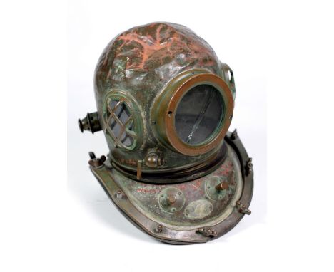 A Diving Helmet, possibly by Siebe Gorman & Co., London, the upper bonnet with oval side windows and guards, the circular fro