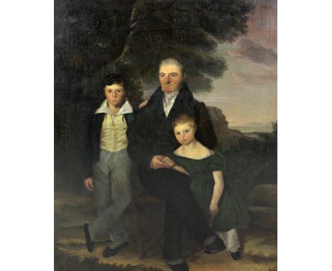 Attributed to Clement Burlison (1815 - 1899)"Portrait of Gerard Callaghan MP for Dundalk c. 1787 - 1833, with two of his six 