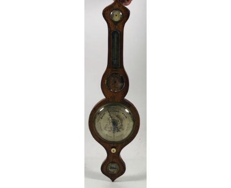 A 19th Century Banjo Barometer, with decorated body and etched silver dial. (1)