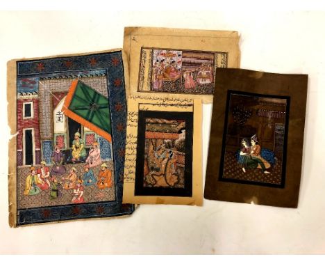 A collection of 4 early Indian gouache Paintings on Paper, three with a manuscript verso the largest with royal seated subjec