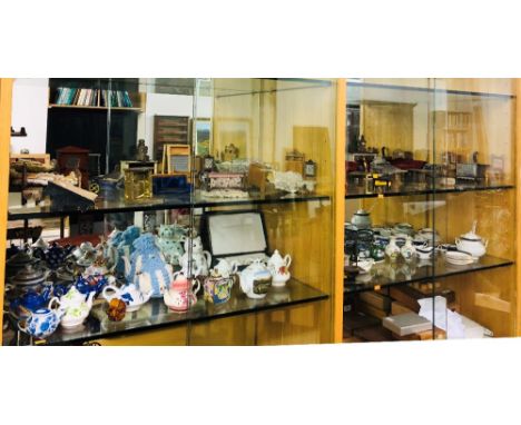 A large collection of miniature "Dolls House" Furniture and China, including fireplaces, beds, piano, clocks etc., saucers, b