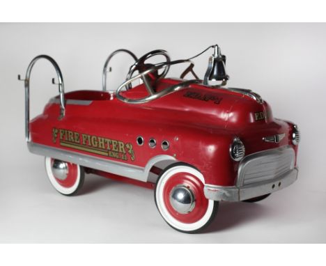 A Dexton Fire Fighter Comet Sedan peddle Chair, FD1, Fire Fighter Engine 23, painted red with bell. (1)