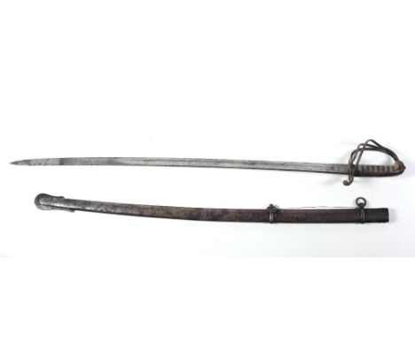 A Georgian period Officers Sword, by Ireland, 11 Ellis Quay, Dublin with pierced hand guard and painted steel scabbard, appro