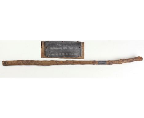 Co. Cork Interest: An important 19th Century Irish Shillelagh / Faction Fighting Stick, with engraved plaque mounted and insc