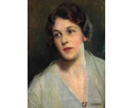 Sarah Cecilia Harrison, Irish (1863 - 1941)"Portrait of Emily McCord," O.O.C., depicting head and shoulder of an elegant woma