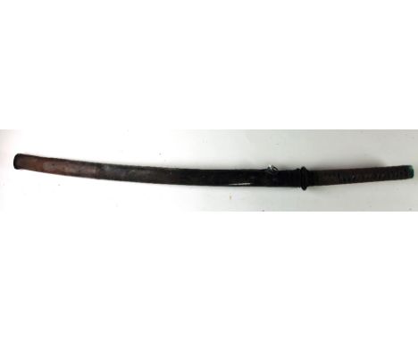 A large 19th Century Japanese Katana Sword, with 29 1/4" blade, in leather covered wooden scabbard, (rusted and seized up) wi