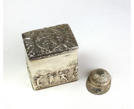 An attractive early 20th Century Chester silver Tea Caddy, with ornate repoussé design in the Grecian taste with allegorical 