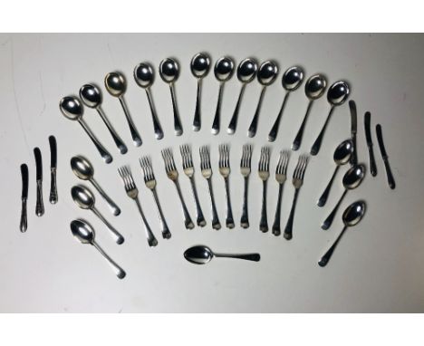 A set of 12 silver Forks, 12 silver Dessert Spoons, 12 starter Knives and Forks by Henry Wilkinson, London hall marked, appro