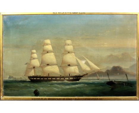 Attributed to Henry Robins, British (1820 - 1892)"Her Majesty's Ship Clio," O.O.C., depicting a 22-gun Pearl-Class wood screw