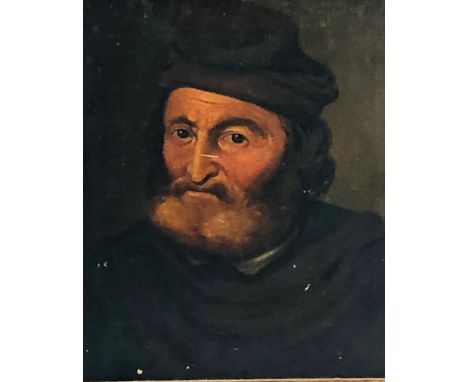 19th Century Scottish School"Portrait of a bearded Gentleman wearing cape and unusual cap" O.O.C., approx. 31cms x 27cms (12"