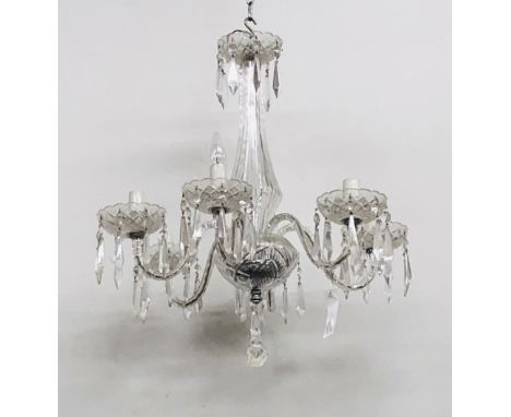 A 6 branch Waterford glass Ceiling Light, with shaped upright and droplets,together with a two tier 6 branch Waterford glass 