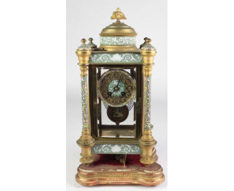 An attractive 19th Century ormolu Champleve and Jasperware design French Mantle Clock, by "Vincent's &amp; Co. Paris," the do