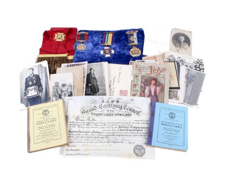 A group of RAOB items and some military interest photographs. The  Royal Antediluvian Order of Buffaloes collectables includi