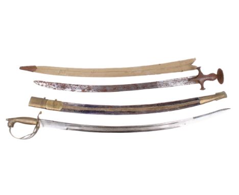 Two 19th/20th century Indian swords. The first an early 20th century Indian cavalry sword with lion head pommel, the curved b