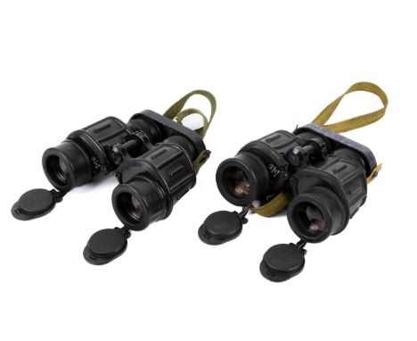 Two pairs of Romanian Army 7x40 military binoculars. Dated 1976, BI 7x40, S/N 00585; dated 1981 B 7x40, S/N 06116, both with 