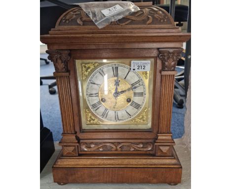 Early 20th century walnut cased two train mantel clock with Art Nouveau decoration. (B.P. 21% + VAT)