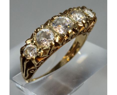 9ct gold and cubic zirconia five stone dress ring. 4g approx. Size P. (B.P. 21% + VAT)