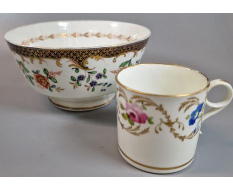 19th century Swansea porcelain coffee can with ring handle painted with convolvulus and roses together with a Swansea porcela