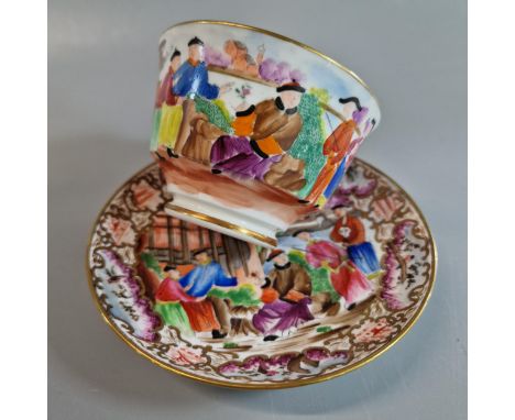 19th century Swansea porcelain tea cup and saucer painted in the 'Mandarin' pattern. Circa 1816 from the Sir Leslie Joseph co