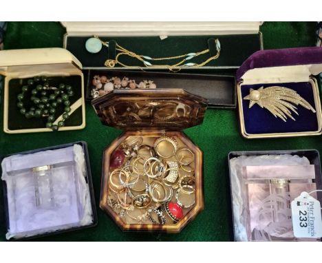 Collection of vintage and other jewellery to include: Swiss  guilloche enamel pendant watch, silver and rose quartz necklace 