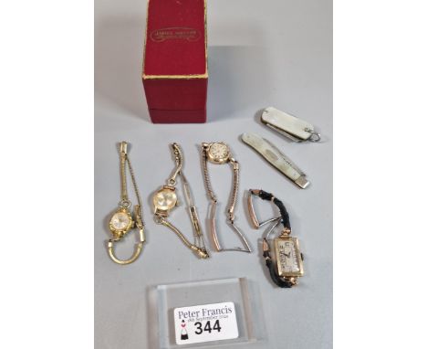 9ct gold rectangular faced lady's cocktail watch with Arabic numerals, another 9ct gold small head lady's cocktail watch with