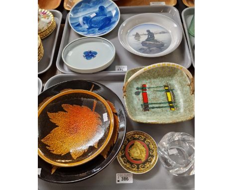 Two trays of ceramics to include: Royal Copenhagen 'Langelinie' dish, other Danish pottery, Poole pottery 'Leaf' bowls togeth