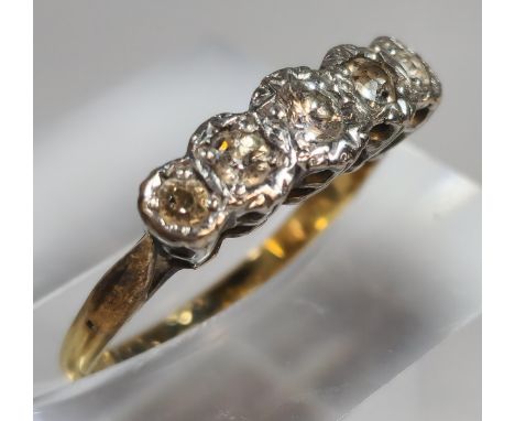 18ct gold and platinum five stone diamond ring. 2.3g approx. Size I. (B.P. 21% + VAT)