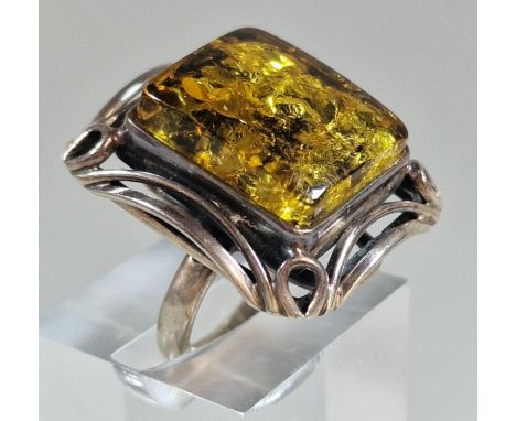 Silver and Baltic amber dress ring. 12.5g approx. Size M. (B.P. 21% + VAT)