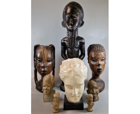 Collection of Tribal hardwood busts, ceramic fertility figure, other stone busts etc. (8) (B.P. 21% + VAT)