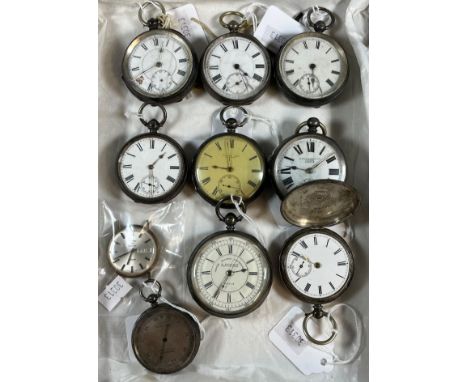 Collection of silver and other pocket watches, a pocket barometer and a Rotary gentleman's yellow metal automatic day date wr
