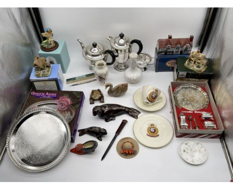 Assorted Lot to include Silver Plated Tea/Coffee Pots, Sterling Silver Life-Long Propelling Pencil,. and others. 